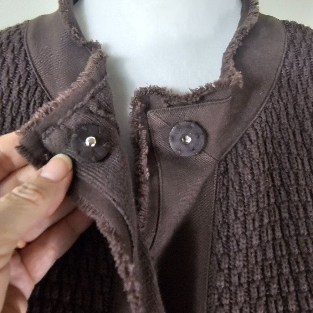 Vintage Talbots Waffle Knit Cardigan Jacket 3X Brown Casual Boho Raw Hem Relaxed - Picture 5 of 9